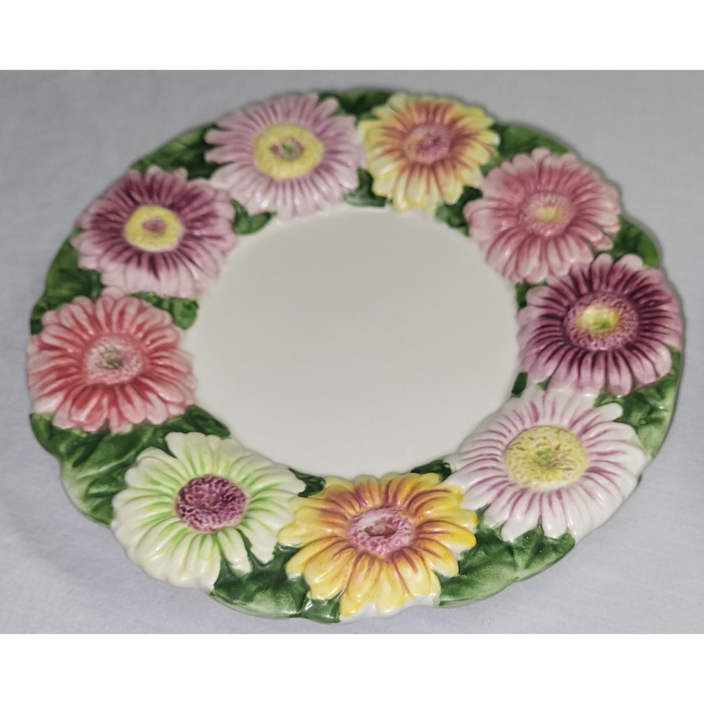 Yankee Candle Gerbera Daisy Jar Shade and Plate Set Floral Flowers Embossed 3D - Picture 5 of 13